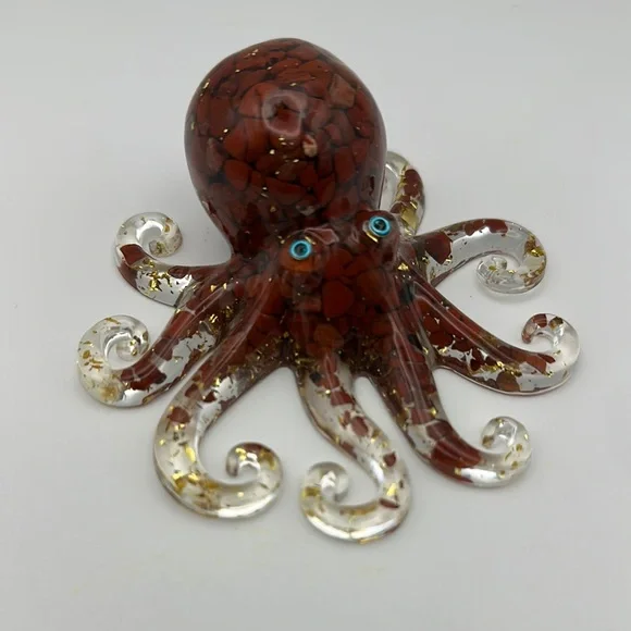 Red Jasper Crystal Chips and Gold Foil Flakes in Resin Octopus Figure - Picture 2 of 8